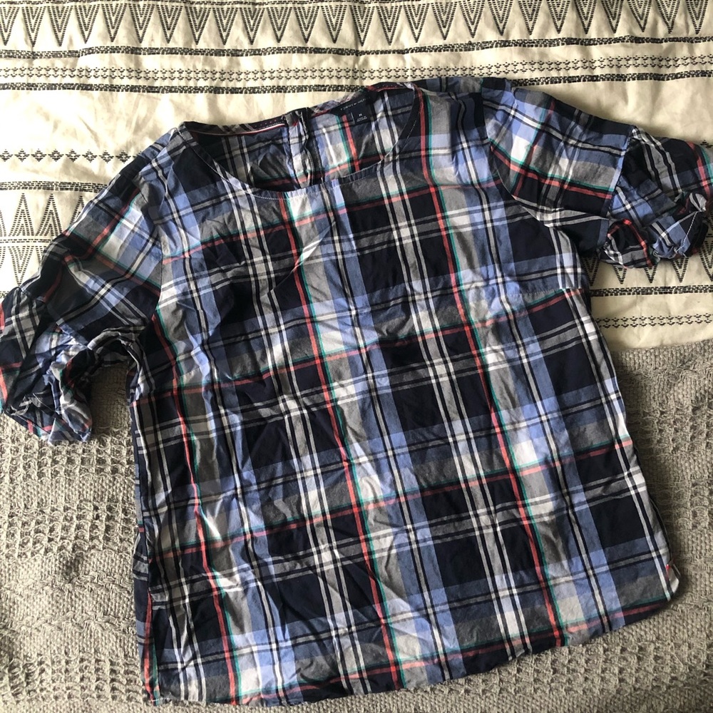 Tommy Hilfiger Peplum-Sleeve Blouse; Buttoned Back